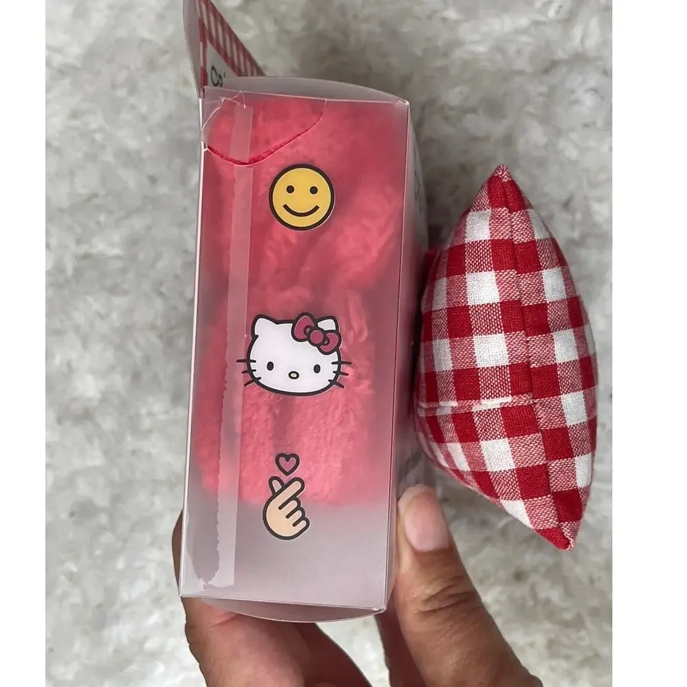 The Creme Shop Hello Kitty Red White Gingham Plush Spa Headband Bow Hairband NEW